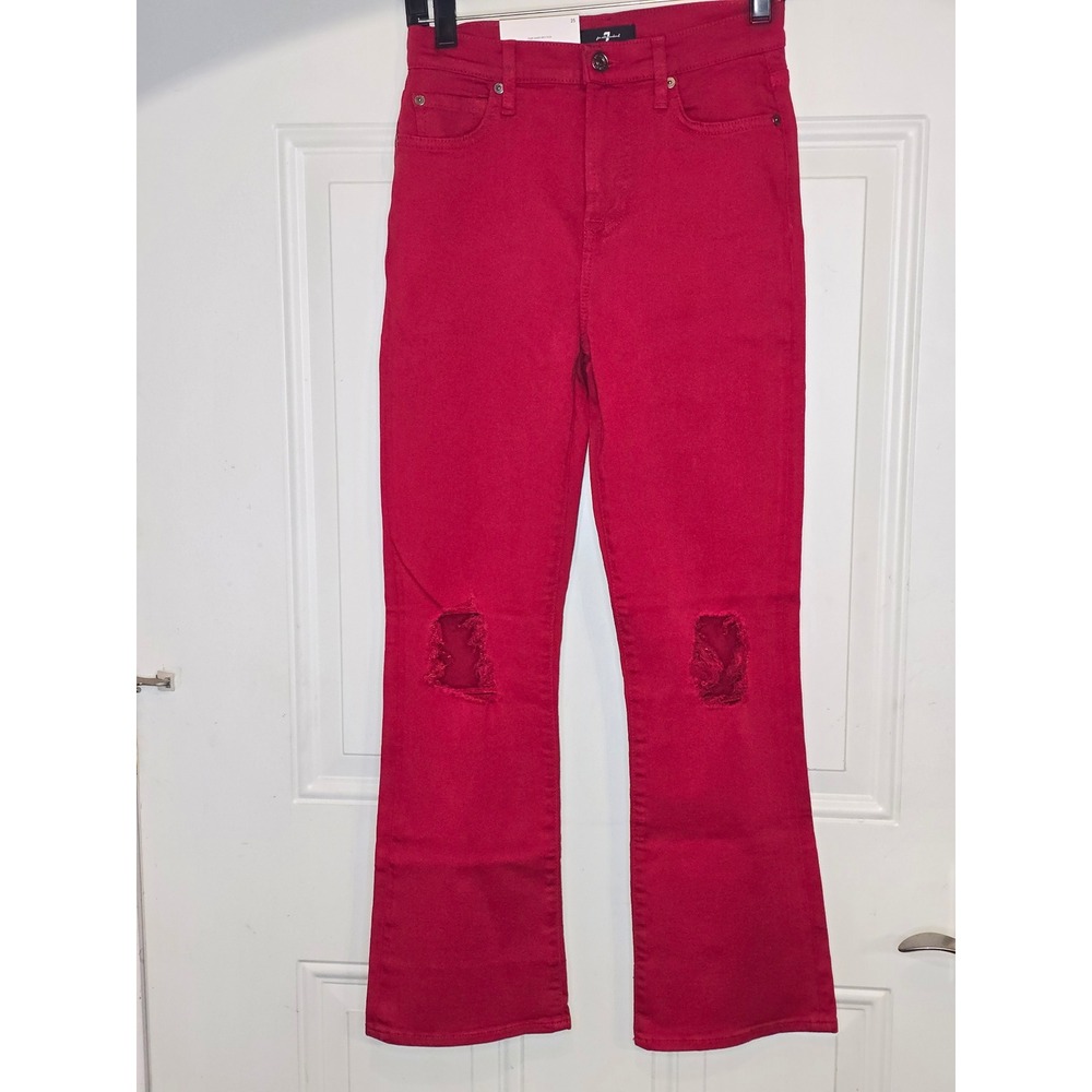 NWT 7 For All Mankind High Waist Slim Kick‎ Red Jeans Women's Size 25 Distressed